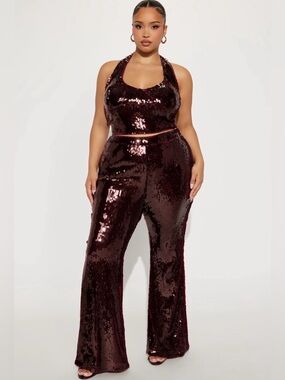 Fashion Nova Halter Sequin Wide-Leg Pant Set NWT